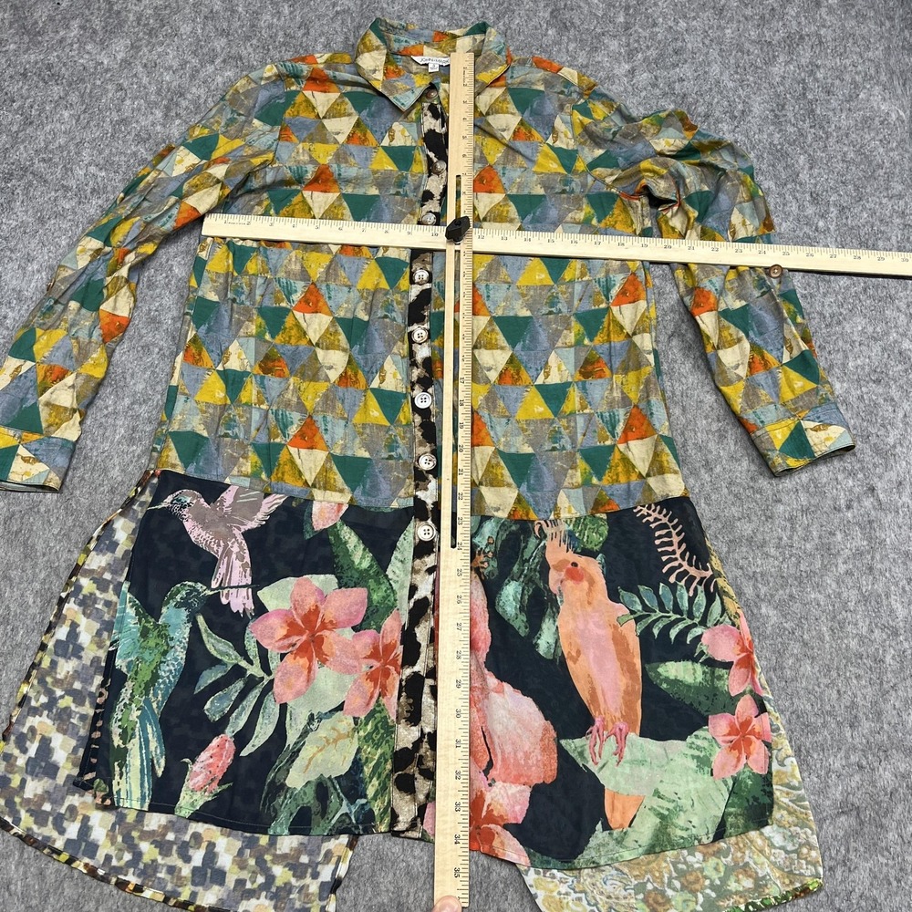 John‎ Mark Shirt Womens S Multicolor Patchwork Tropical Bird Print Button Tunic - Picture 9 of 16